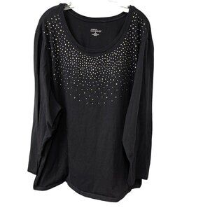 Liz & Me Catherines Knit Blouse 3X 26/28W Silver Rhinestone Studs Long Sleeves